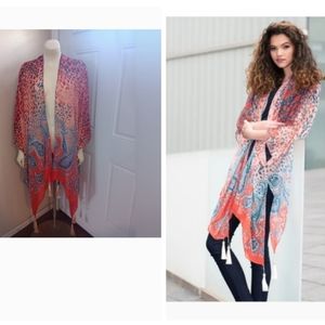 Amanda Blu Animal Print Ruana One Size Coral / Real Leopard Kimono